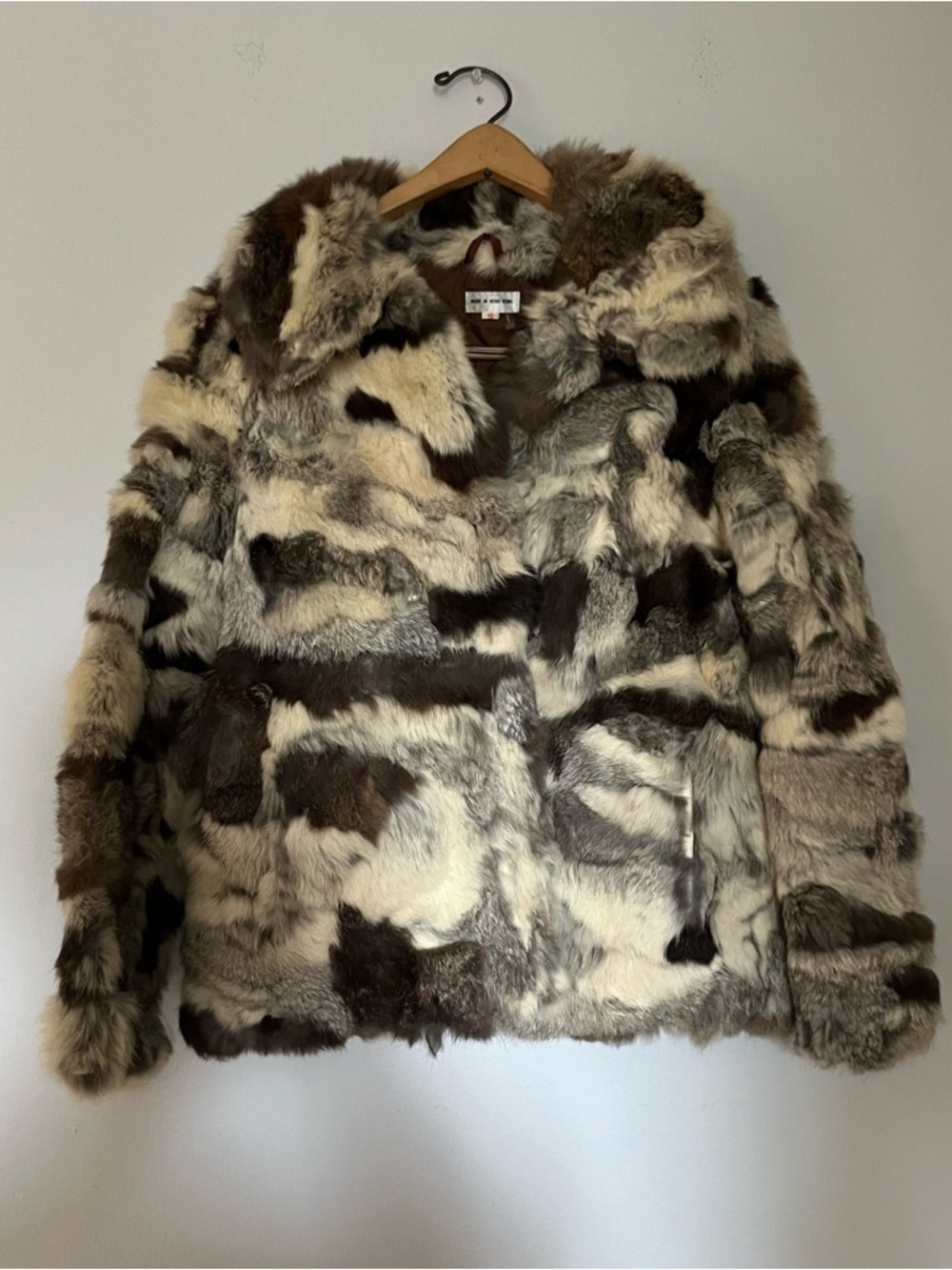 Gorgeous Vintage 100% Authentic Rabbit Fur Patchwork Coat Jacket Pockets Size S